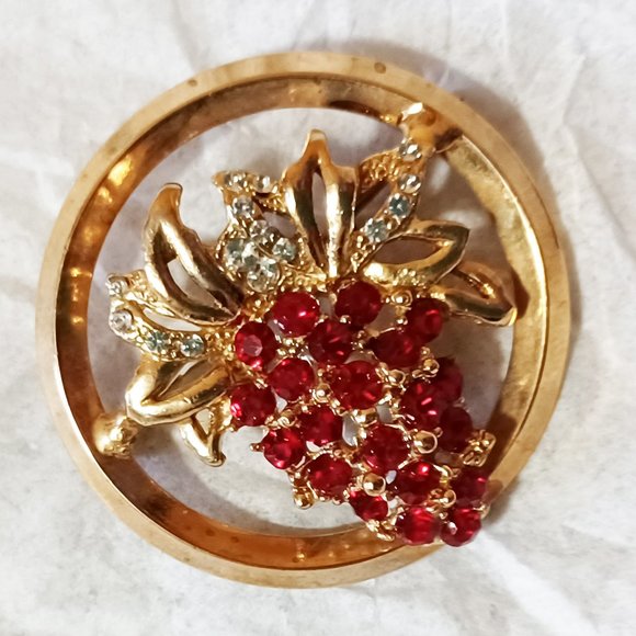 UNWORN Vntg Ruby Red & Clear Rhinestone STATEMENT BROOCH - Picture 1 of 2